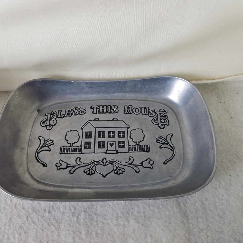Pewter Tray Vintage Bless This House Wilton Armetale Plate bread